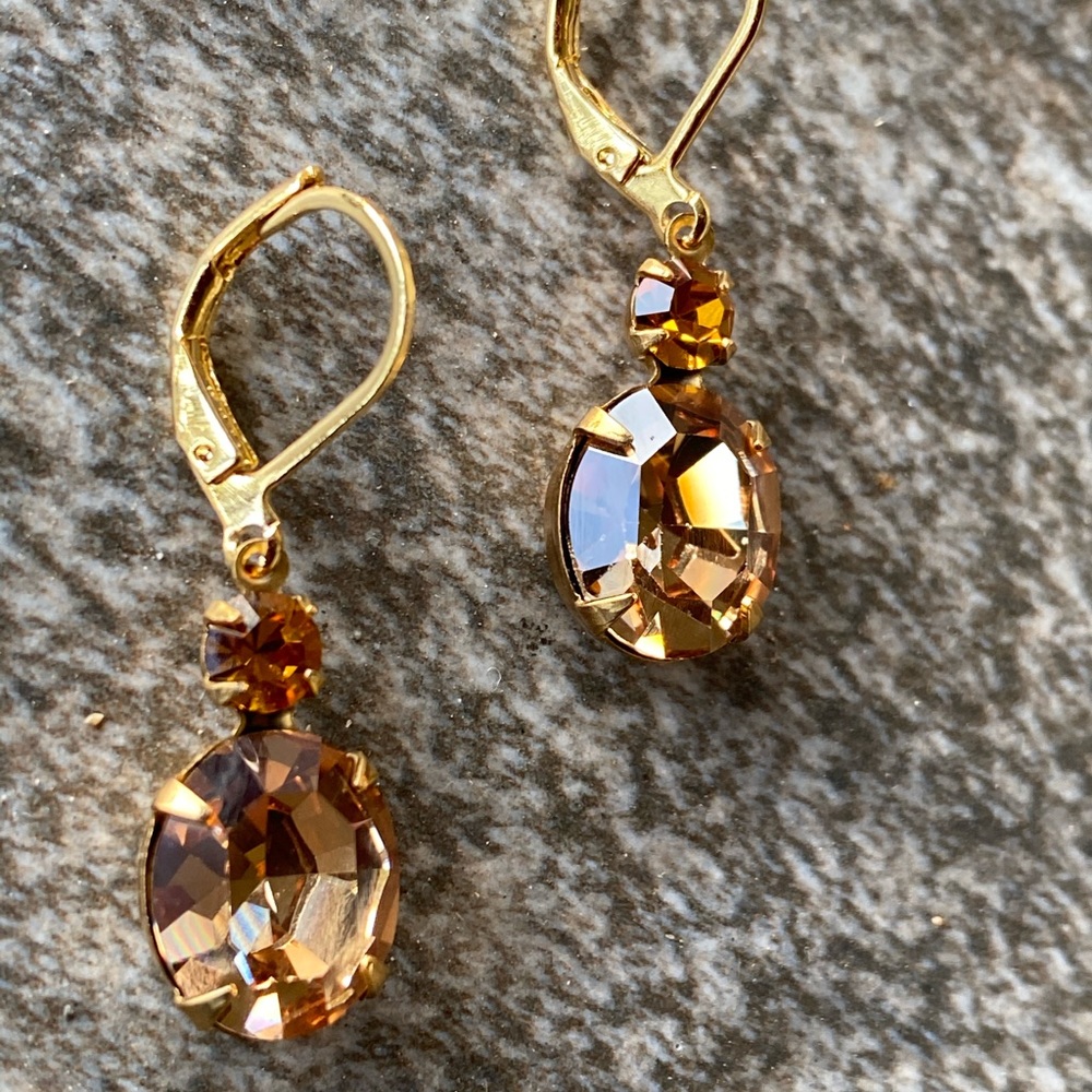 Smoky topaz Swarovski drop earrings - Picture 3 of 4